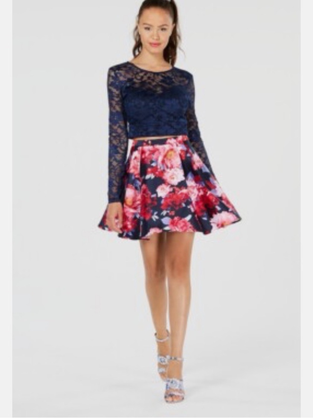 B Darlin Floral Skater Dress - Pink Rose Print on Black